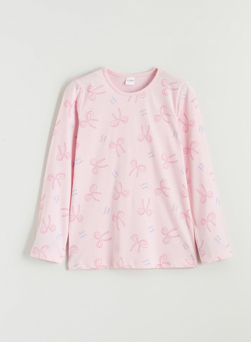 ال سي وايكيكي بيجاما بناتي بنقشة فيونكة برقبة دائرية - Image 2